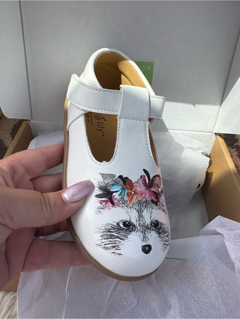 White Floral Fox T-Strap Kids Dress Shoes